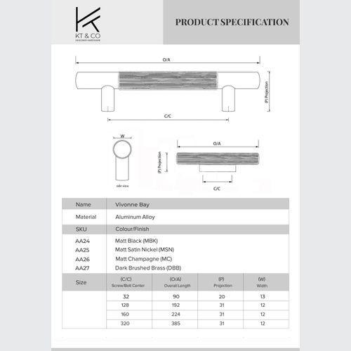 KT&CO Kitchen handles Stripe Vivonne Bay matt black / satin nickel / dark brushed brass/ champagne