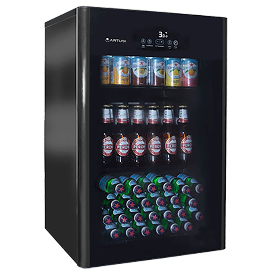 Artusi 100L Freestanding Bar Fridge/ Beverage Centre - Black Glass Door