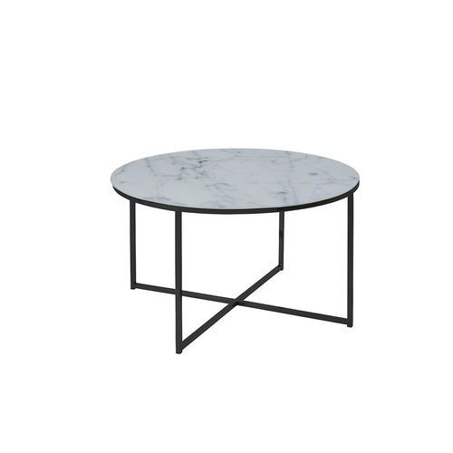 KOLINA Glass Marble Round Coffee Table 80cm - White