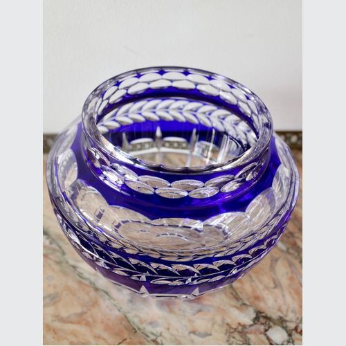 Val St Lambert Cobalt Blue Crystal Pique Fleur