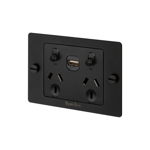 2 Gang GPO Socket Switch + Single USB A