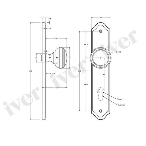 Iver Paddington Door Knob on Shouldered Backplate Privacy Satin Nickel 14826P85