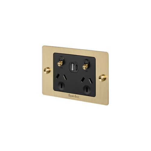 2 Gang GPO Socket Switch + Single USB A + C
