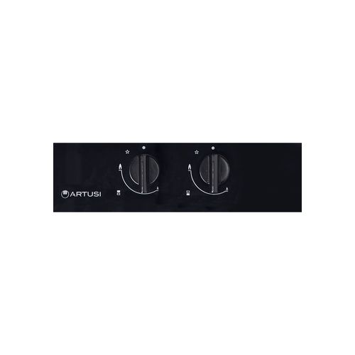 Artusi 30cm Domino Dual Gas Cooktop - With Cast Iron Trivet in Black Glass