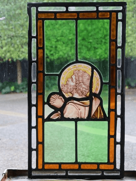 Antique Religious Stained Glass Panel of A Saint