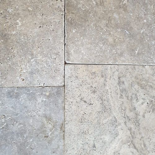 30mm Classic Silver Travertine French Pattern Pavers  - Tumbled & Unfilled  - Select Grade