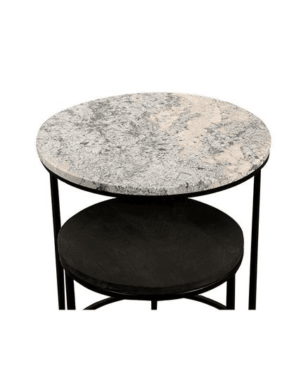 Classic Nested Side Tables (Alaska White Marble & Black Wood)