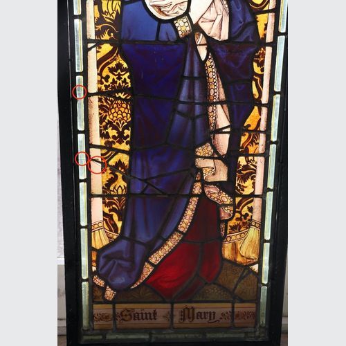 Antique Stained Glass Panel Of the Virgin Mary