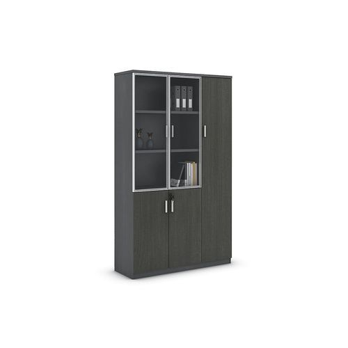 MATEES 3 Doors Display Cabinet 120CM - Grey/ Brown