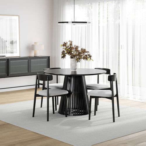 Pedie 120cm Round Pedestal Slat Dining Table | Black Teak