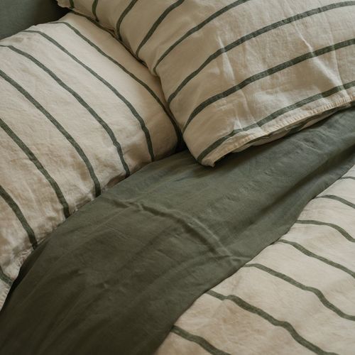 100% French Flax Linen Euro Pillowcase- Lichen Stripe