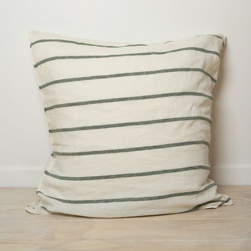 100% French Flax Linen Euro Pillowcase- Lichen Stripe