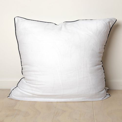 100% French Linen Piped Euro Pillowcase- White/ Navy