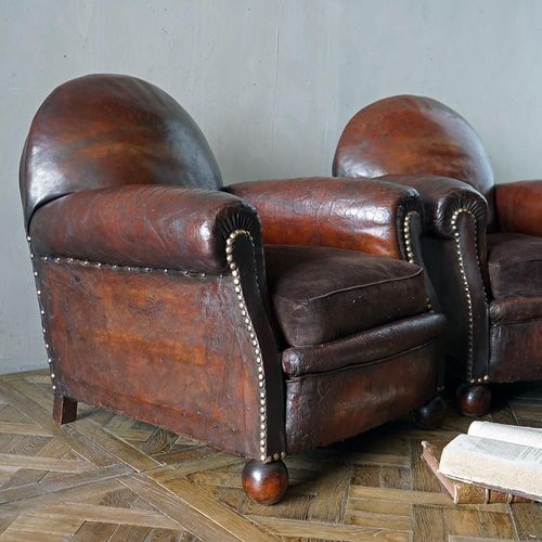 Vintage French Leather Club Chairs (Pair)