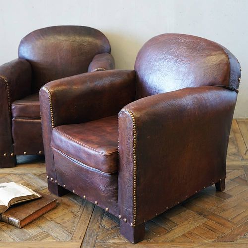 Vintage French Leather Club Chairs (Pair)