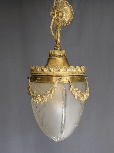 Val St Lambert Lantern in Brass and Satin Cut Glass (Small)