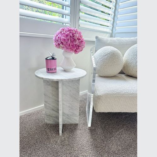 Round Cross Side Table - Carrara Marble | Natural Stone Co.