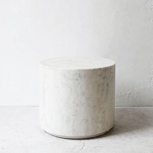 Elle Block Round White Marble Side Table