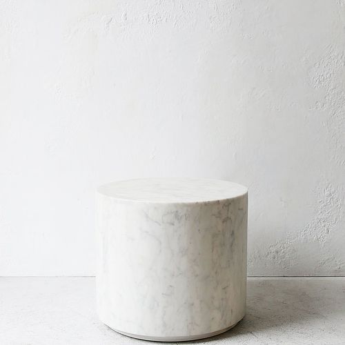 Elle Block Round White Marble Side Table