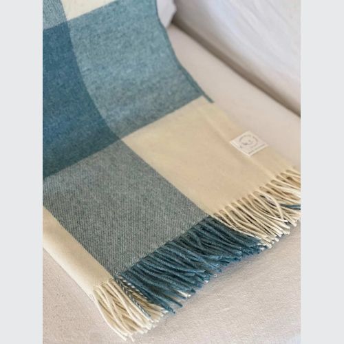 NZ Wool Throw - Checkboard, Aqua Blue | 100% Merino Wool