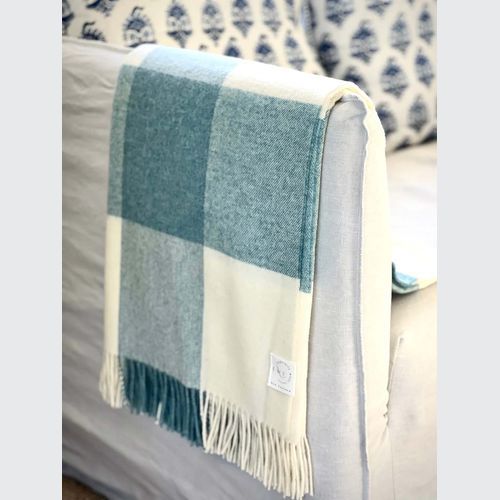 NZ Wool Throw - Checkboard, Aqua Blue | 100% Merino Wool
