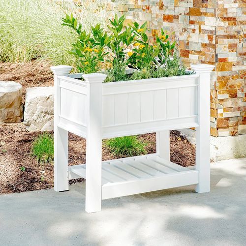 Greenpod Raised PVC Garden Bed w/ Shelf - White