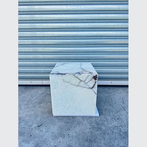 Cube Side Table - White Latte Marble | Natural Stone Co.