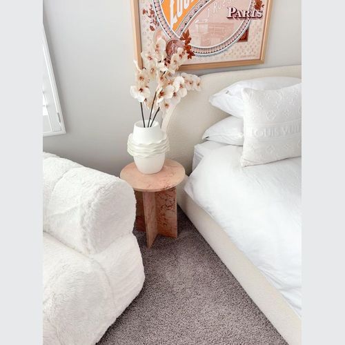 Round Cross Side Table - Pearl Pink Blush Marble | Natural Stone Co.