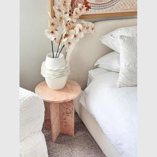 Round Cross Side Table - Pearl Pink Blush Marble | Natural Stone Co.