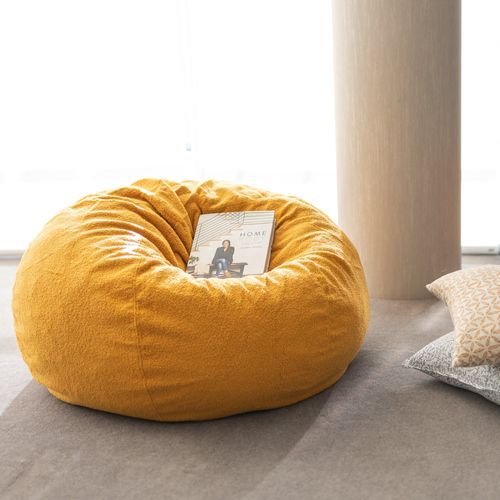Boucle Fur Bean Bag - Mustard