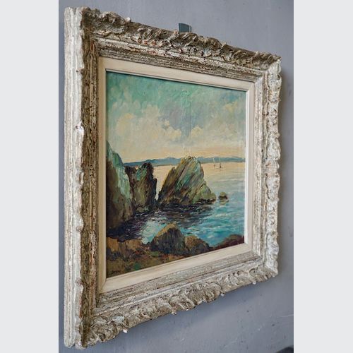 Antique Oil Painting of a French Coastal Scene