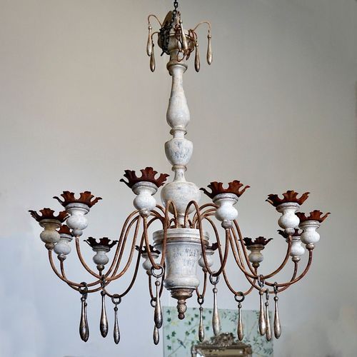 Italian Painted Wood & Iron Chandelier