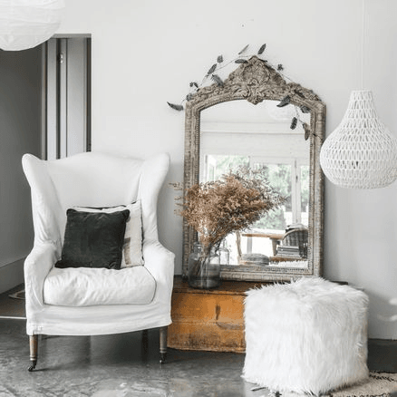 Fur Pouf Ottoman Stool - White