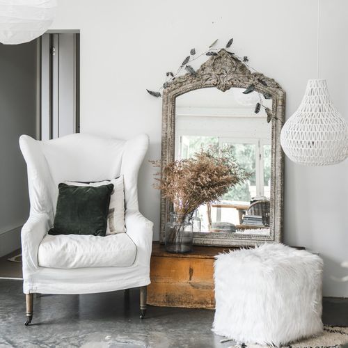 Fur Pouf Ottoman Stool - White