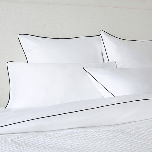 Plaza Collection White Quilt Cover Set - Black Piping