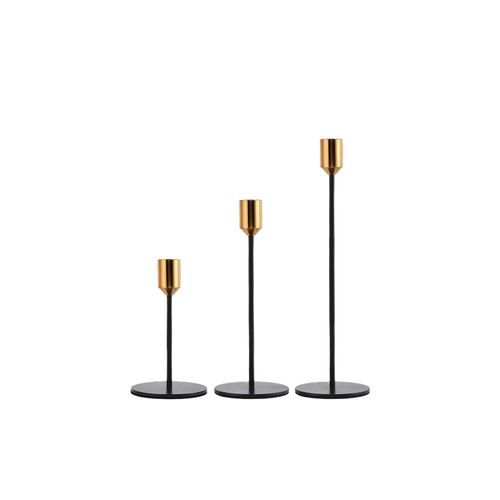 3pc Candlestick Set - Black and Brass
