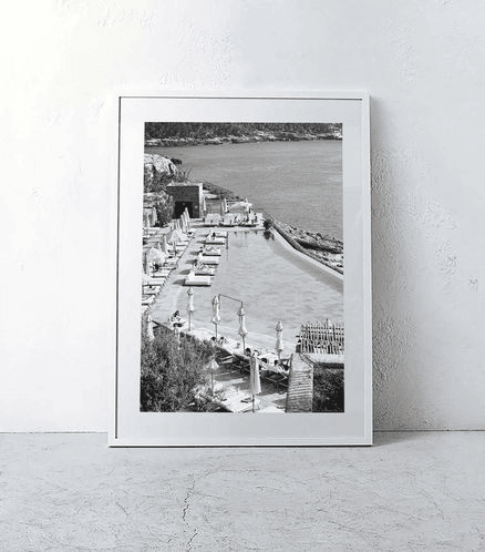 'Poolside' Ibiza / B & W Framed Print / A0