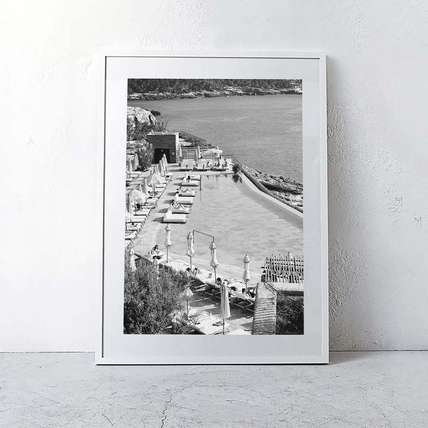 'Poolside' Ibiza / B & W Framed Print / A0