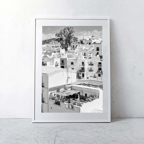 'Old Town' Ibiza / B & W Framed Print / A0