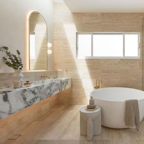 12mm Ivory Vein Cut Travertine Tiles - Honed & Unfilled