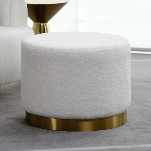 Boucle Ottoman Stool - Gold Base - 60cm
