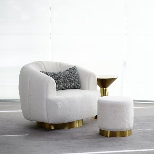 Boucle Ottoman Stool - Gold Base - 40cm