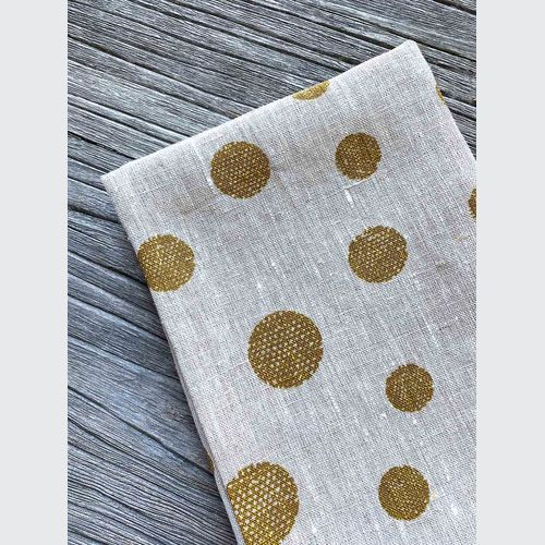Hand-printed 100% Linen Tea Towel - Spots, Mustard
