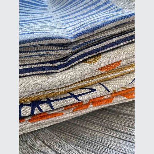 Hand-printed 100% Linen Tea Towel - Twigs, Navy Blue