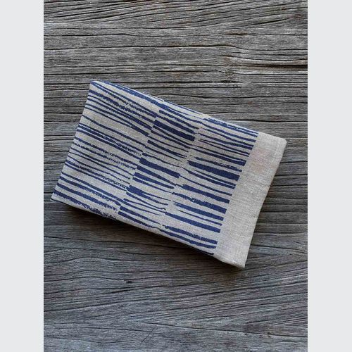 Hand-printed 100% Linen Tea Towel - Twigs, Navy Blue