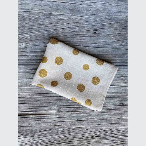 Hand-printed 100% Linen Tea Towel - Spots, Mustard