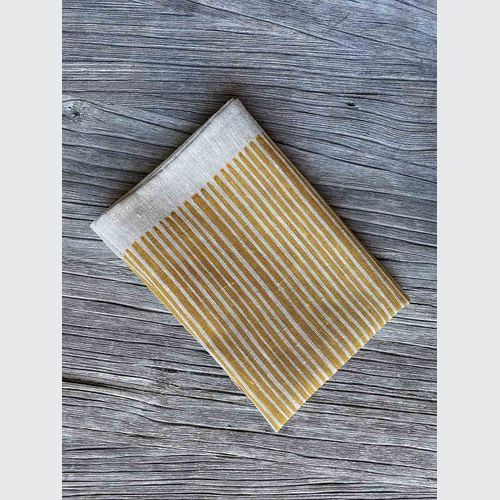 Hand-printed 100% Linen Tea Towel - Stripes, Mustard