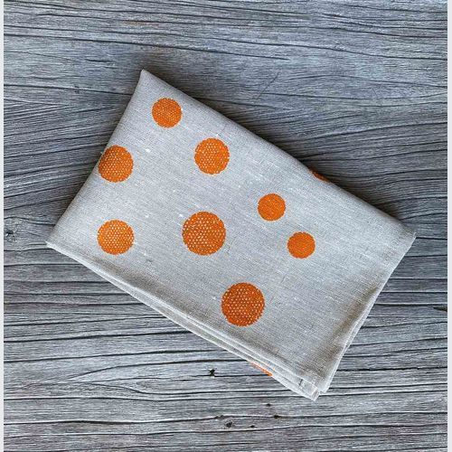 Hand-printed 100% Linen Tea Towel - Spots, Orange