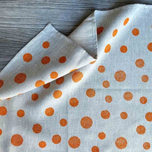 Hand-printed 100% Linen Tea Towel - Spots, Orange
