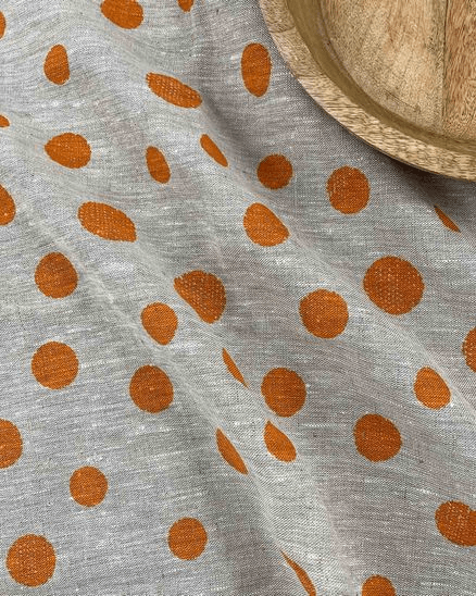 Hand-printed 100% Linen Tea Towel - Spots, Orange
